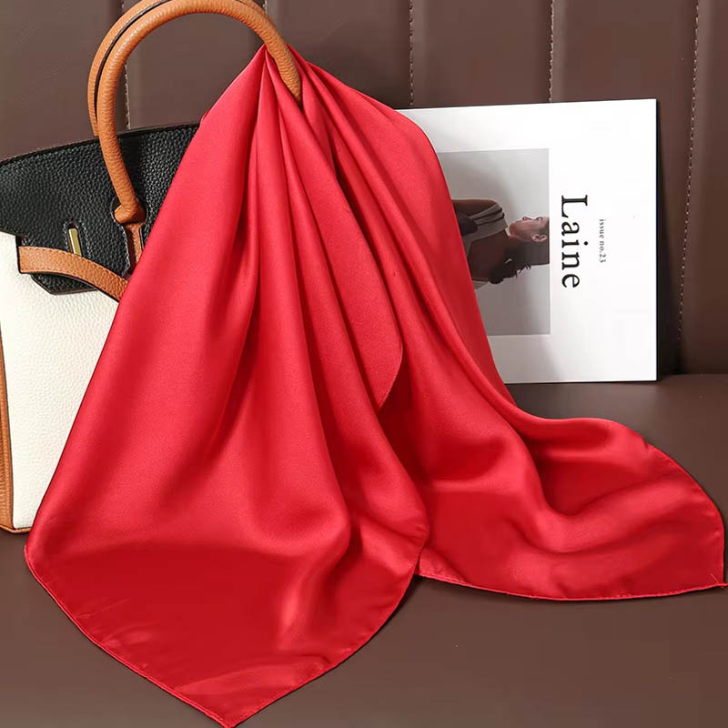 Scarf Silk Square - Роскошный однотонный шелковый квадратный шарф, женский