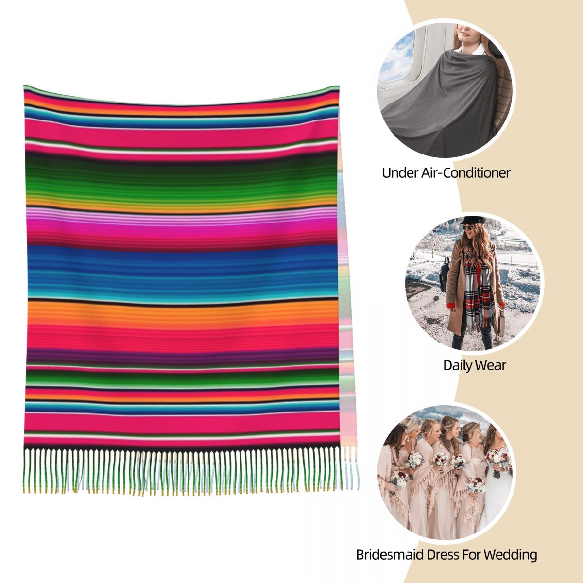 Мексиканское одеяло, полосатый – обзор и цена Woven Scarf Blanket